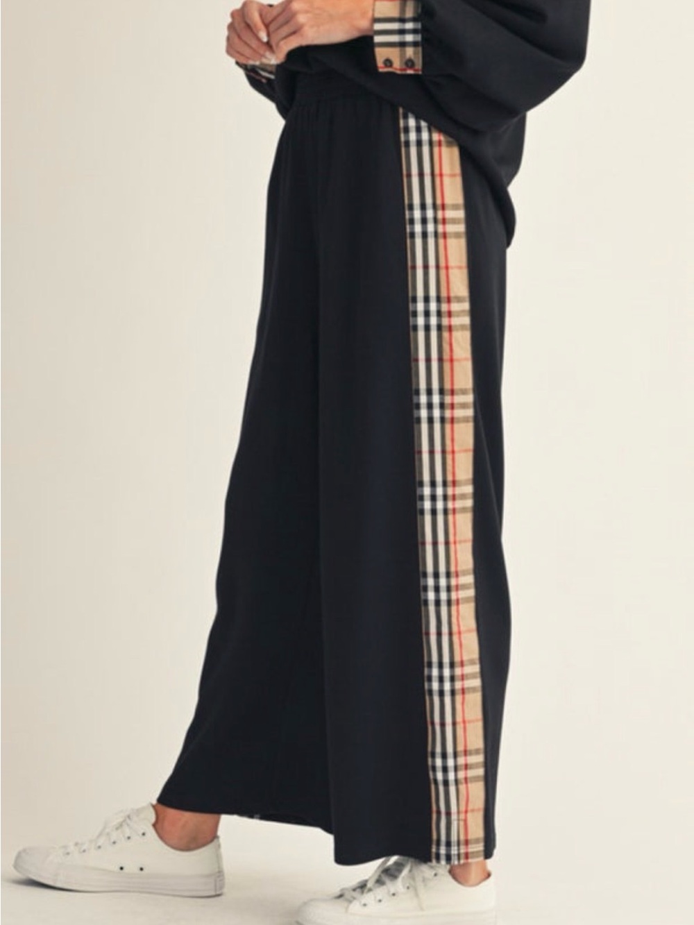 JODIFL Women’s Elastic Waist Plaid Stripe Pant